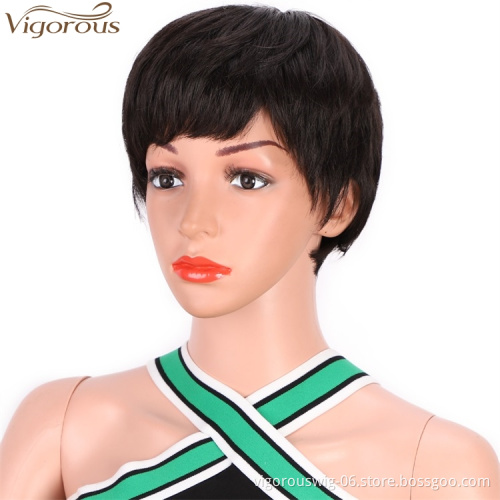 Vigorous Short Pixie Cut Wigs With Bangs Short Black Synthetic Hair Wig Natural Short Hairstyles For Black Women